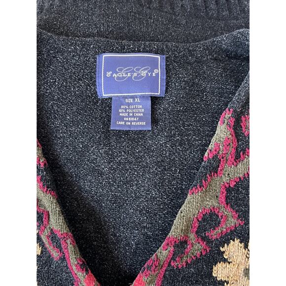 Vintage 90s Black Red Boho Batik Full Zip Sweater Vest Women's XL - Picture 5 of 6